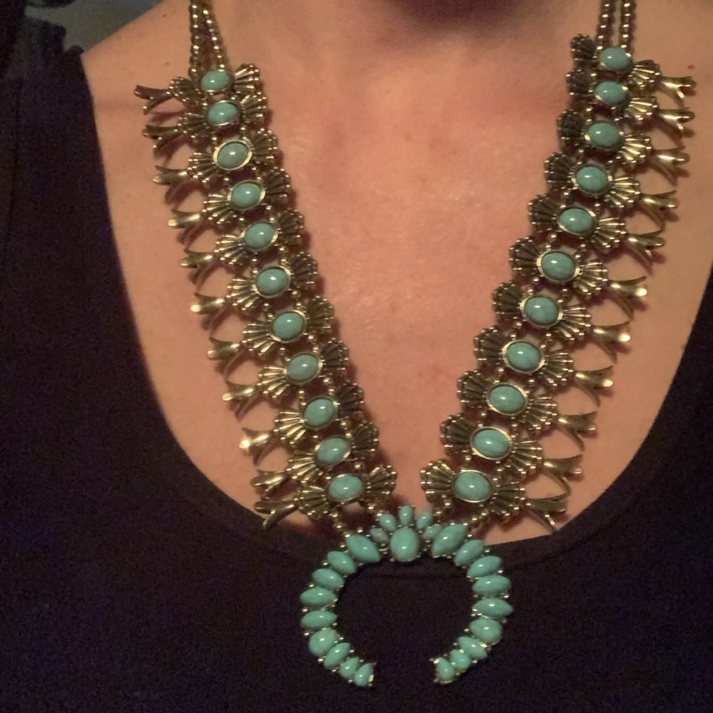 Squash Blossom Faux Turquoise Necklace